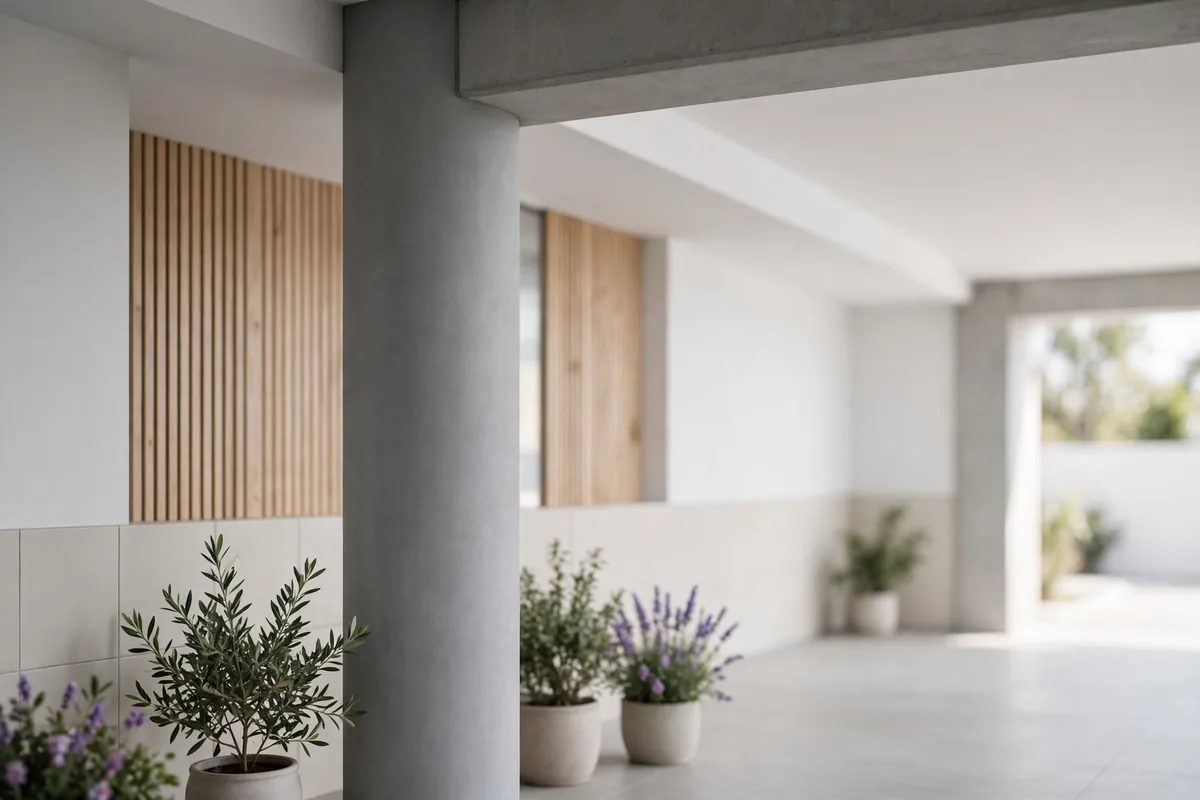 A concrete column and beam